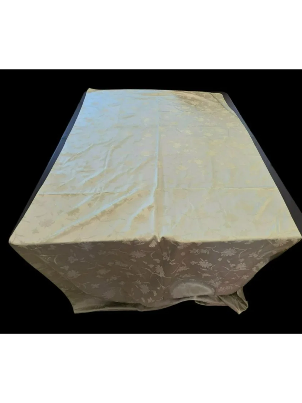 Vintage Floral Pastel Olive Green Jacquard Fabric Tablecloth 115 x 56